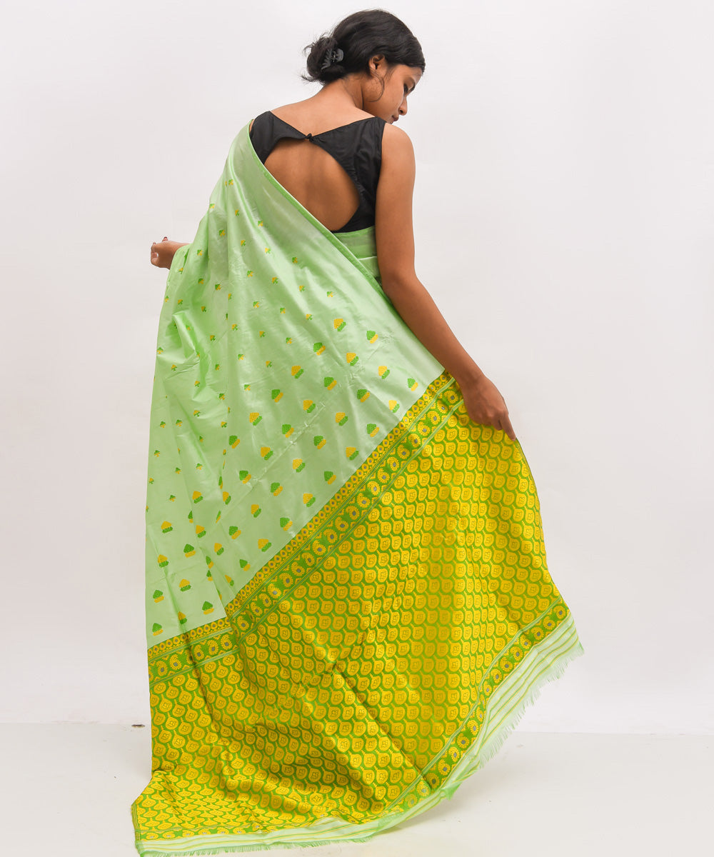 Light green yellow silk handwoven assam saree