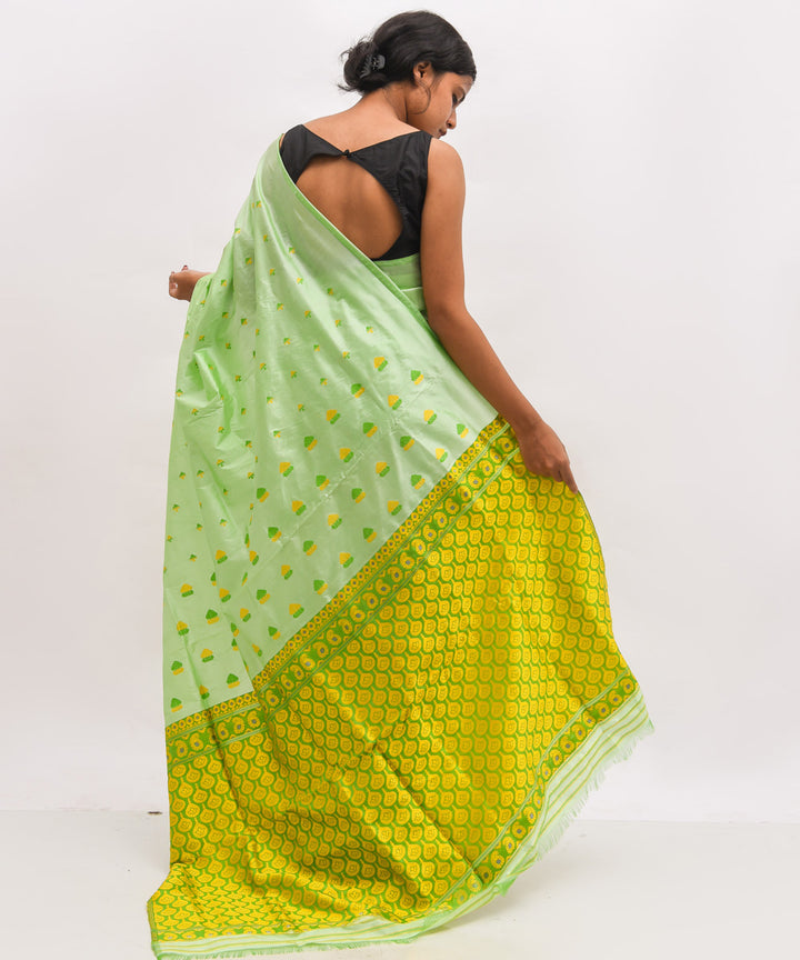 Light green yellow silk handwoven assam saree