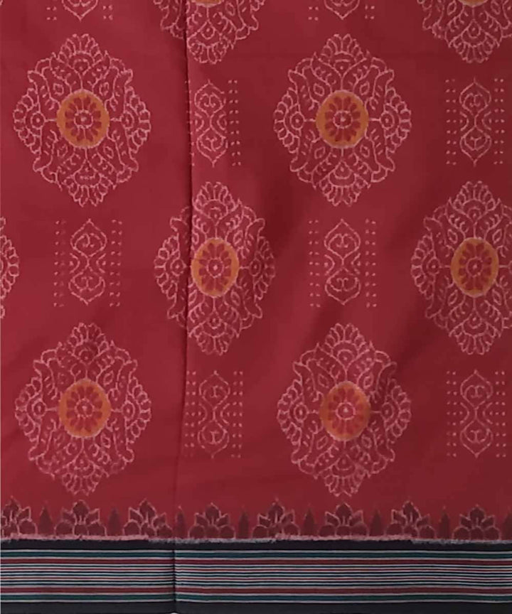 Chestnut red black handwoven cotton ikat nuapatna saree