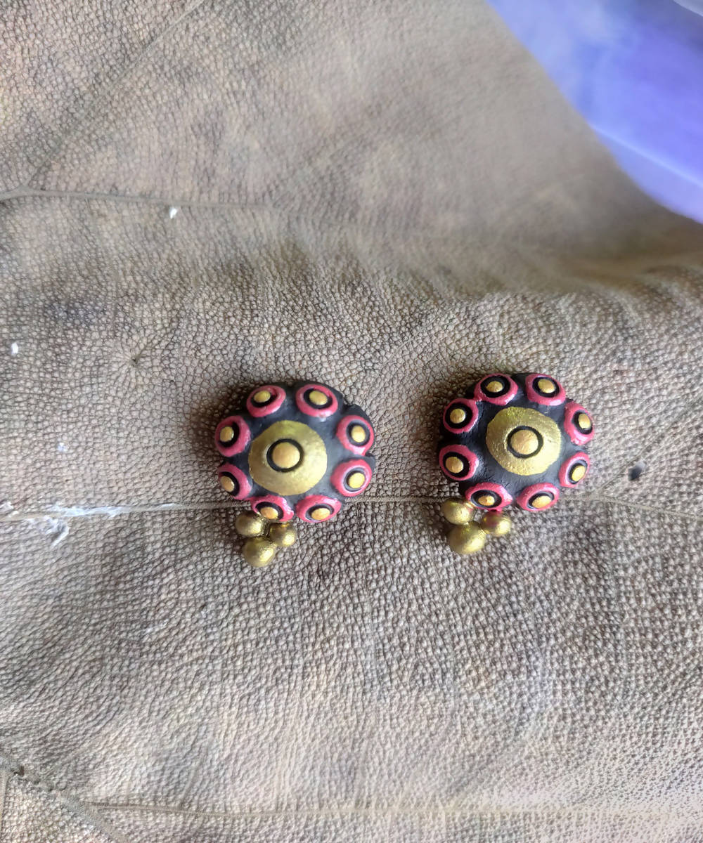 handcrafted earthen red clay flower earring studs