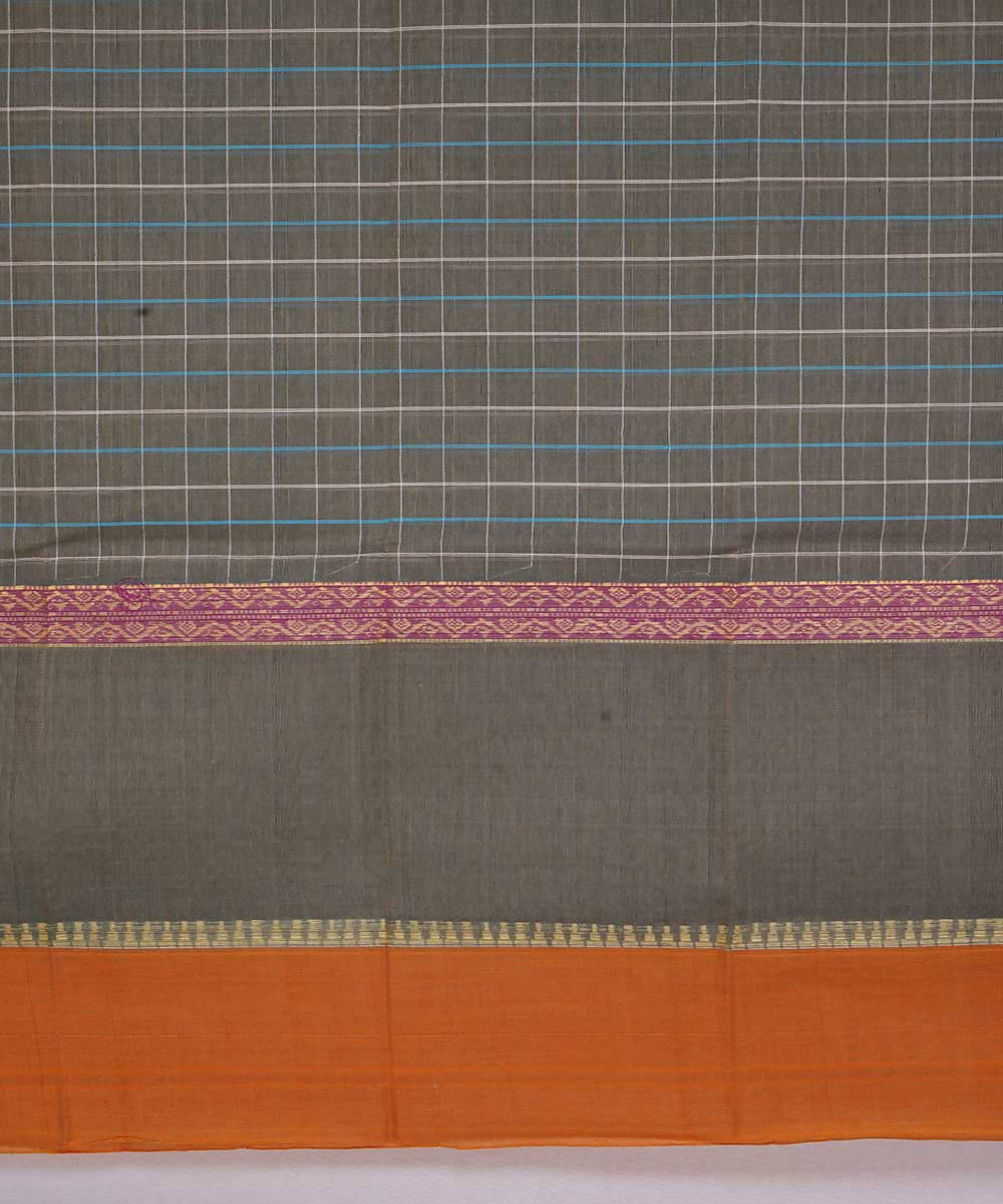 Dark grey handwoven cotton narayanpet saree