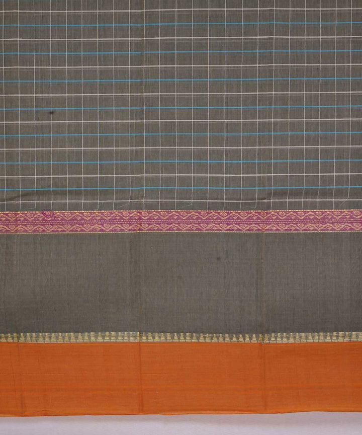 Dark grey handwoven cotton narayanpet saree