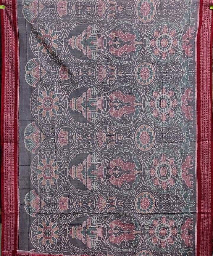 Grey and maroon cotton handloom sambalpuri saree