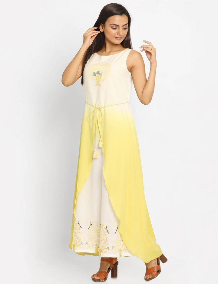 yellow white Handwoven Cotton Kurta Dress