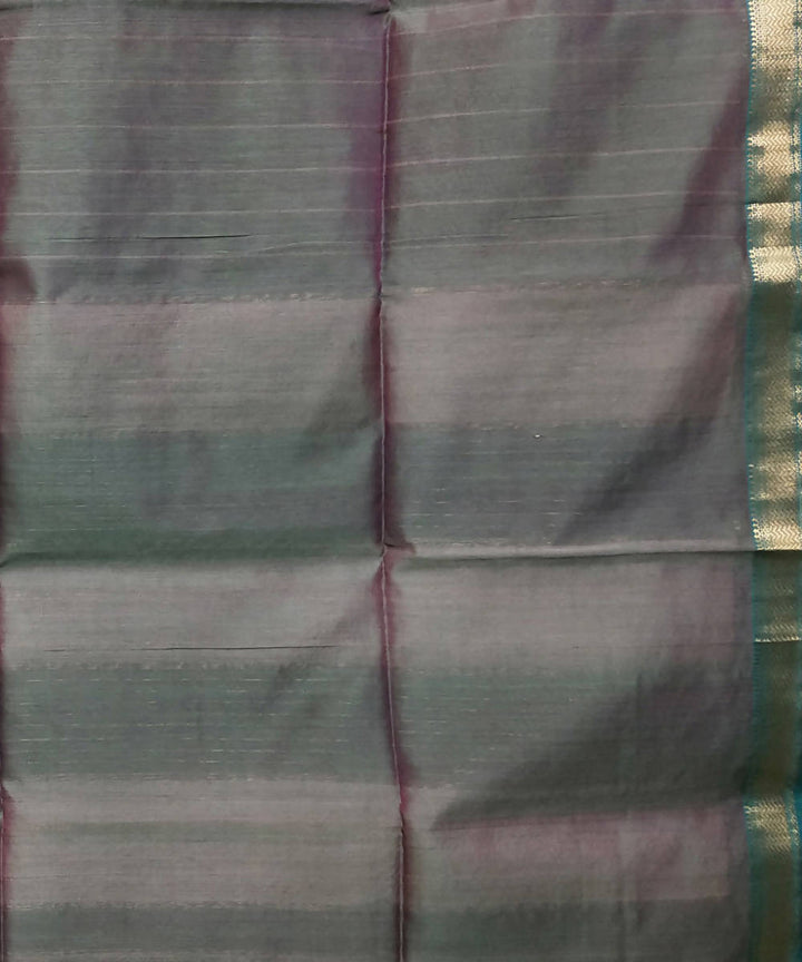 Grey green striped handloom cotton silk maheshwari saree