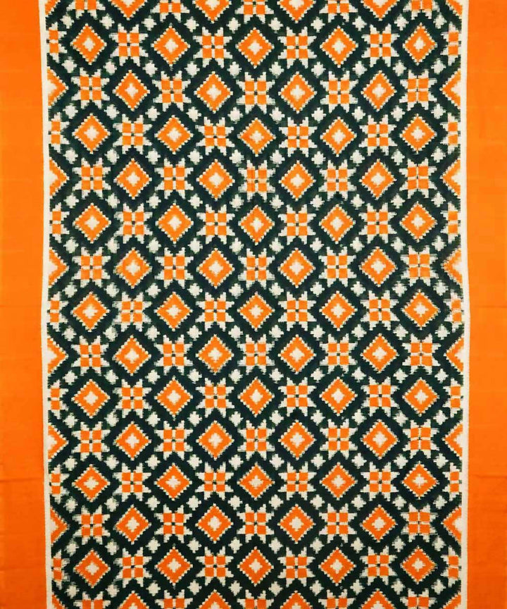 Orange and green cotton handloom double ikat pochampally saree