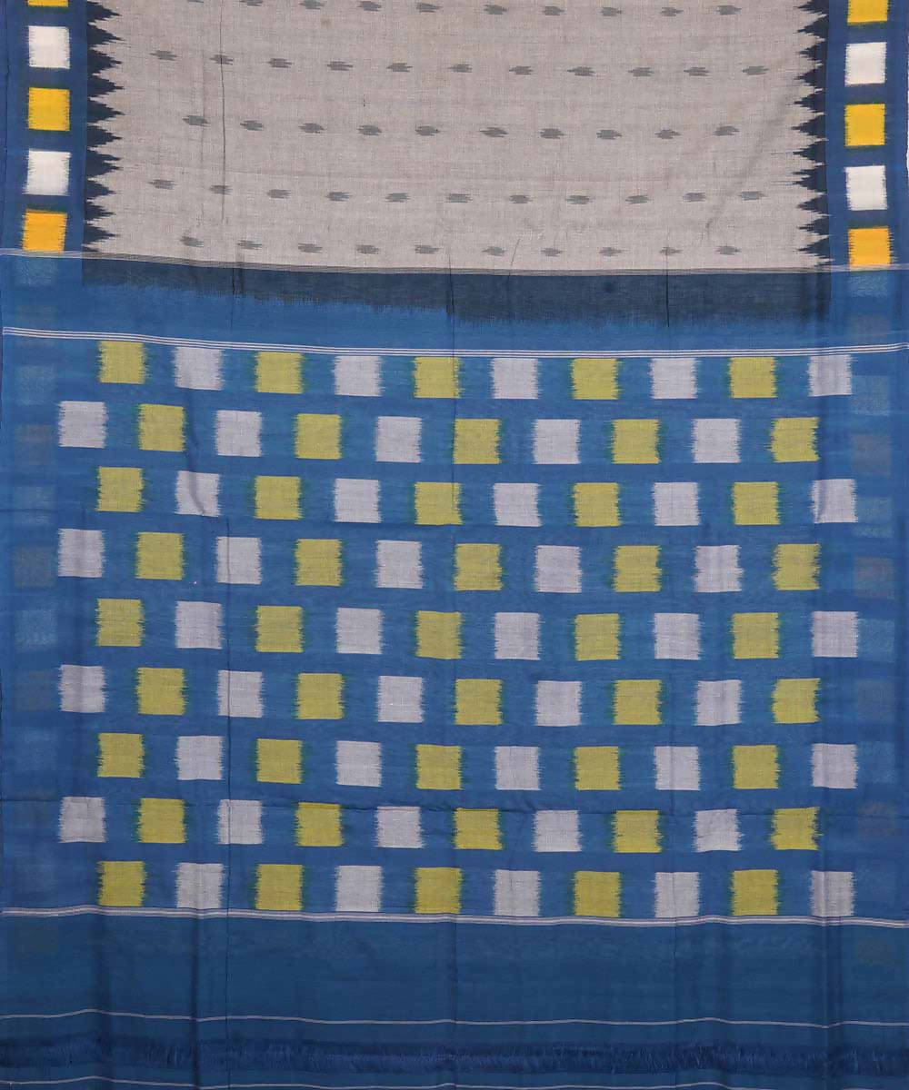 Grey and blue cotton handloom ikat pochampally saree