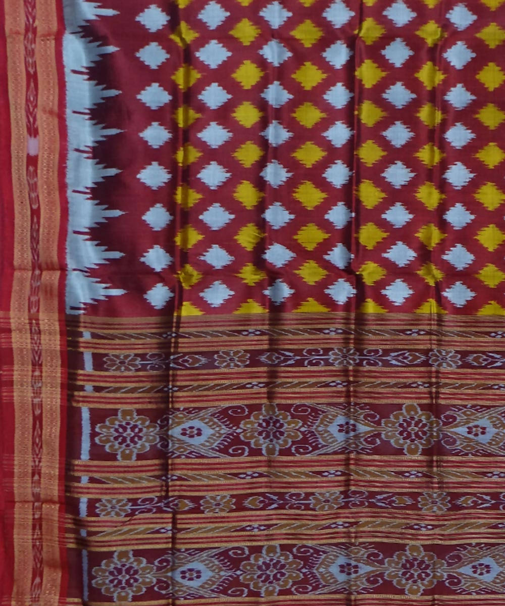 Brick red maroon handwoven silk khandua saree