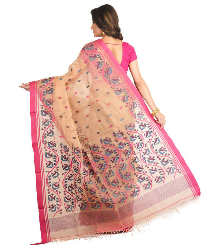 Resham shilpi cream bengal silk saree with handwoven jamdani work