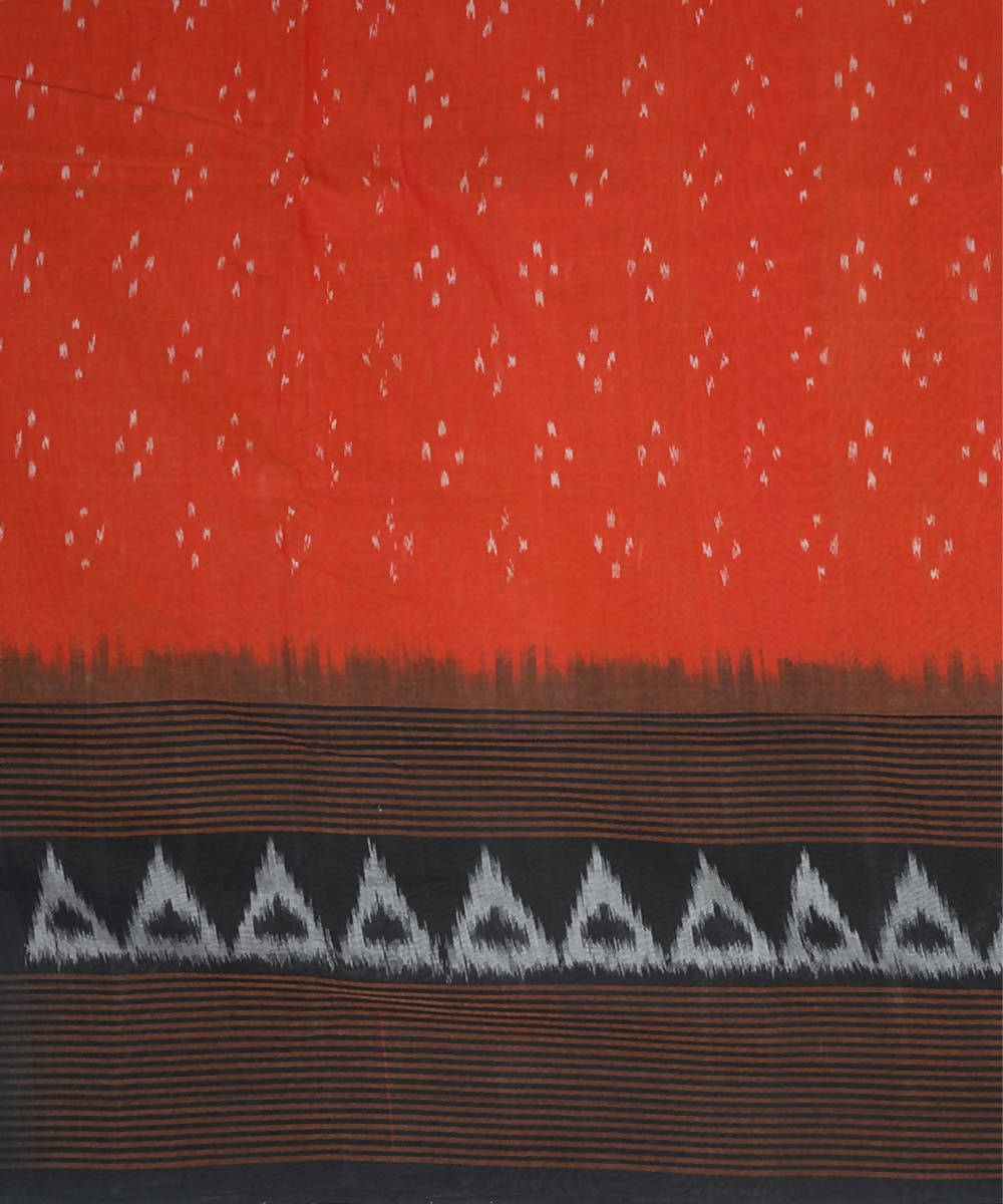 Orange black handwoven ikkat cotton pochampally saree