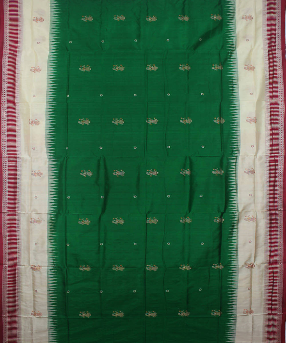Handloom Bomkai Silk Green Maroon Saree