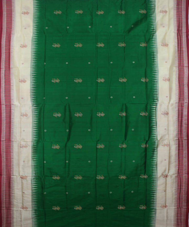 Handloom Bomkai Silk Green Maroon Saree
