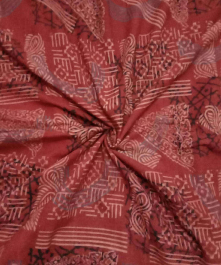 Red maroon natural dye ajrakh print handspun handloom cotton fabric