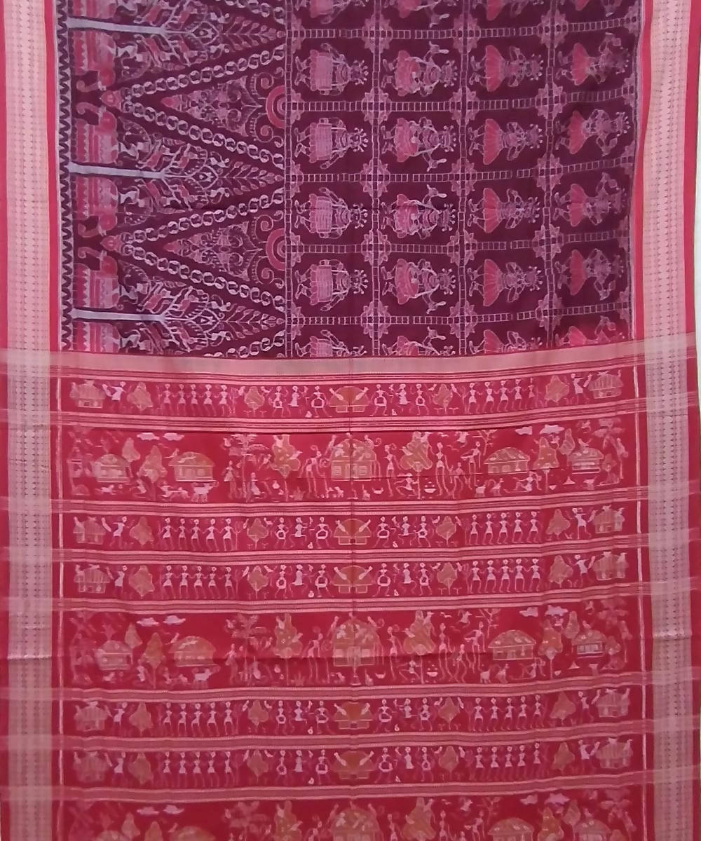 Maroon pink cotton handloom sambalpuri saree