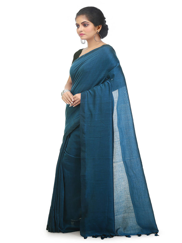 Teal bengal handloom pure cotton saree