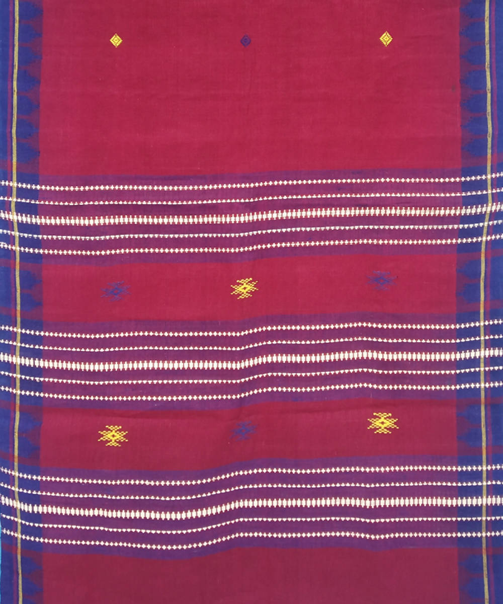 Maroon Blue Natural Dye Handloom Kotpad Cotton Stole