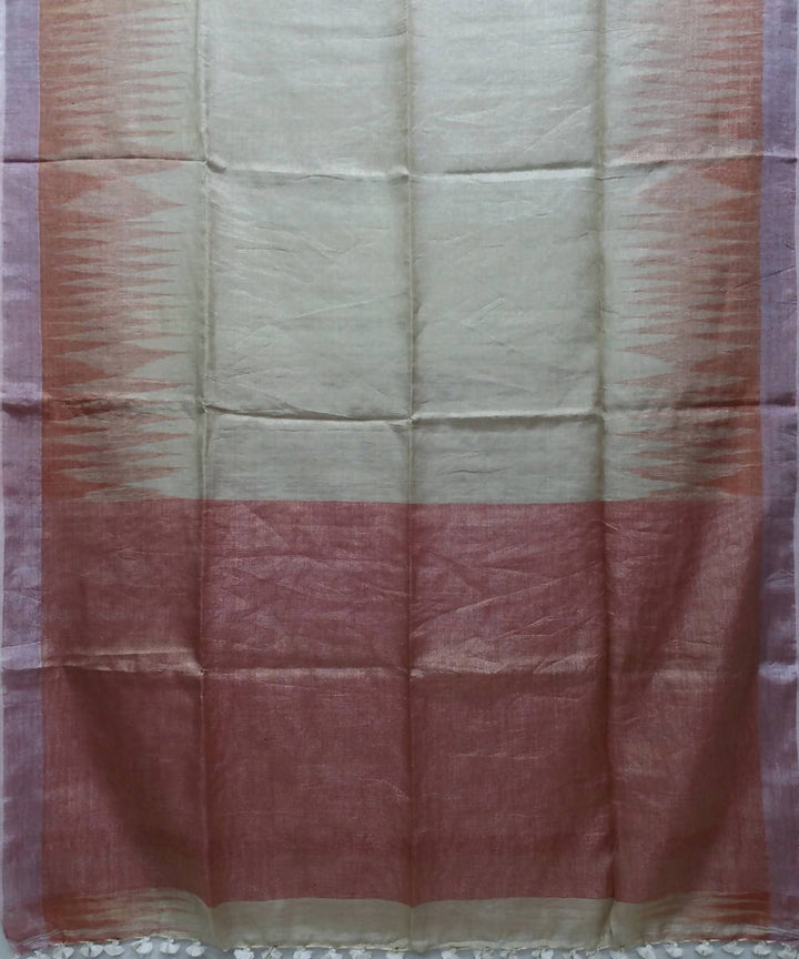 flax and red handwoven Linen tissue Saree