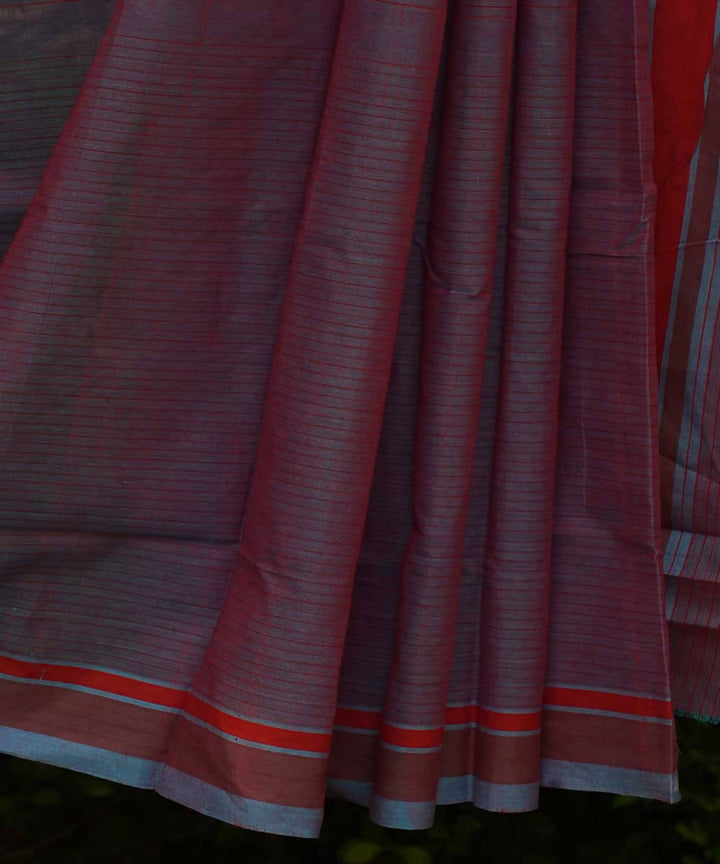Blue Brown red double shade Cotton Handwoven mangalagiri saree