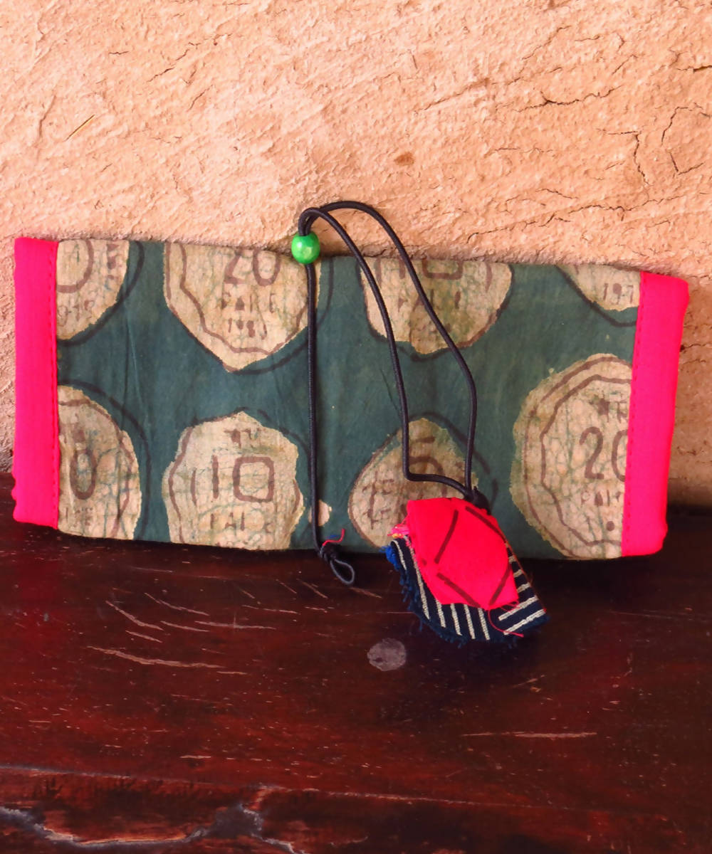 Pink green vegetable dyed cloth wire organiser pouch
