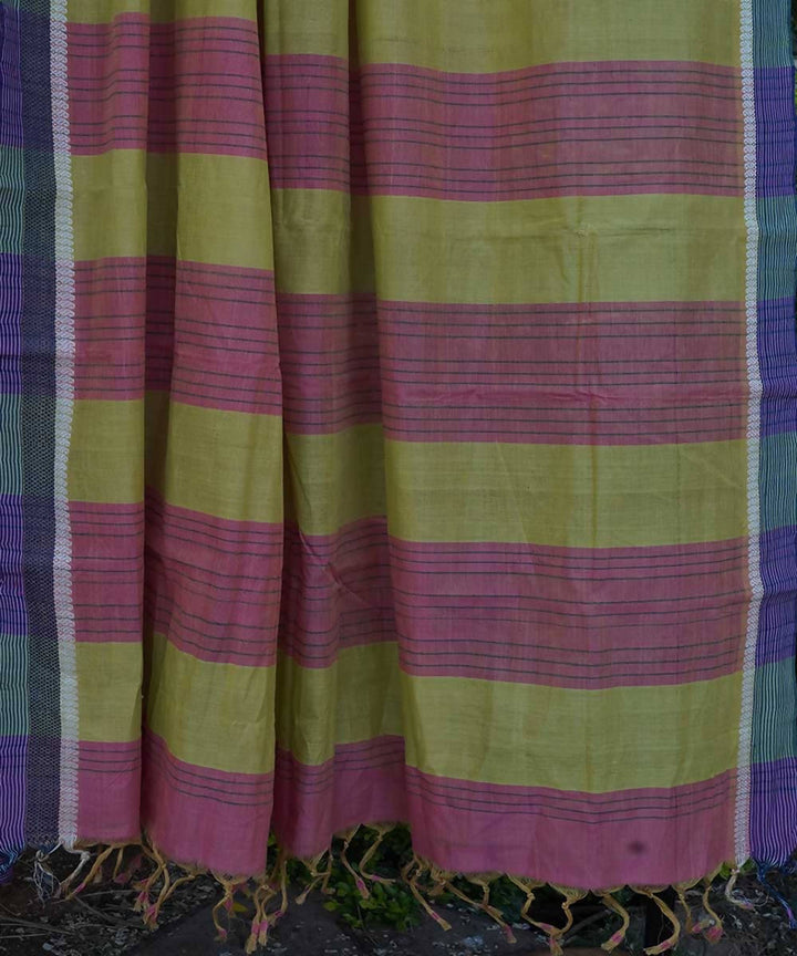 Light orange and Yellow Cotton Handwoven mangalagiri saree