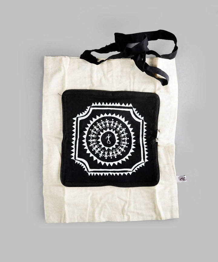 Black white cotton foldable shopping bag