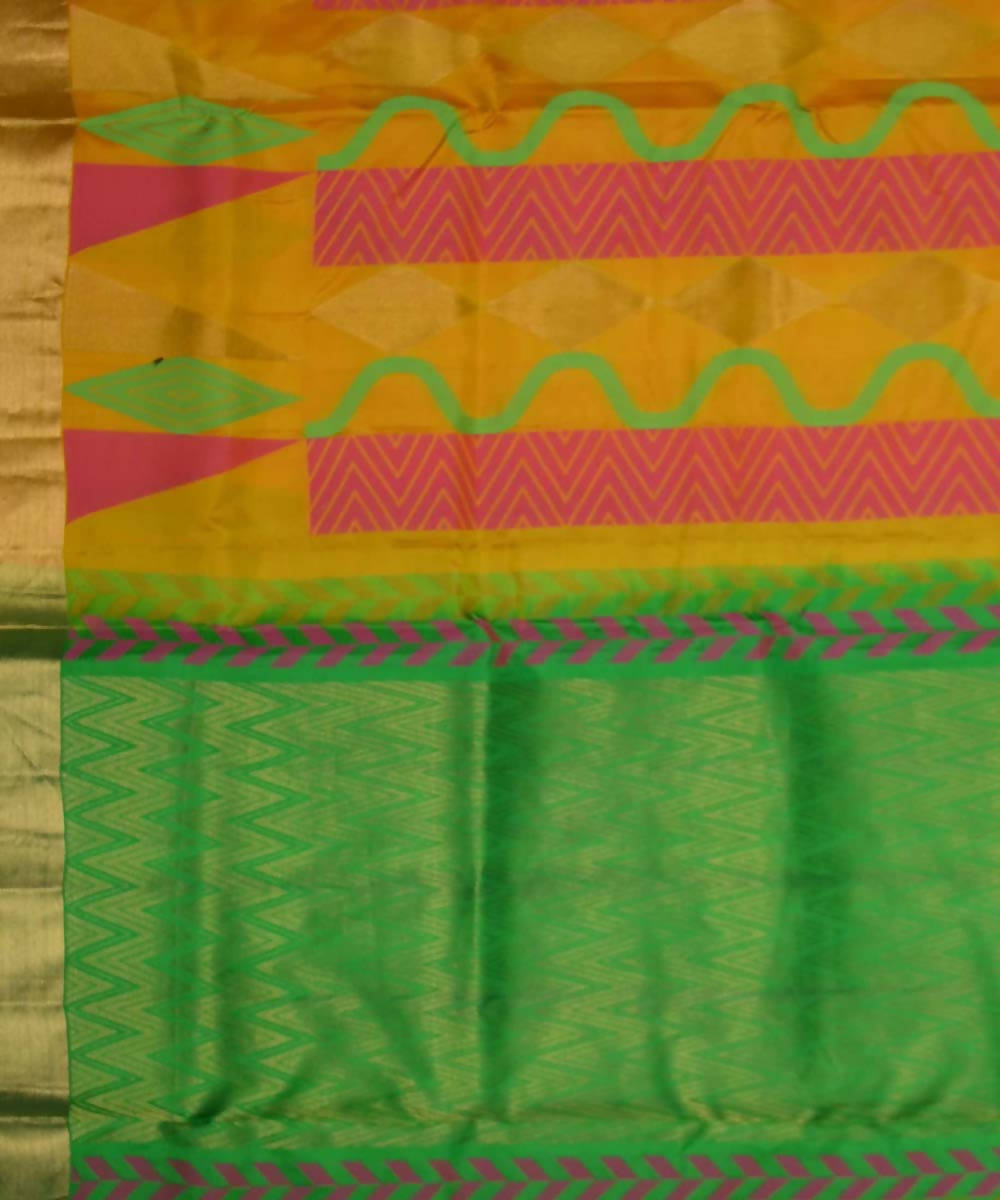 Yellow Green Handloom Brocade Work Soft Silk Saree