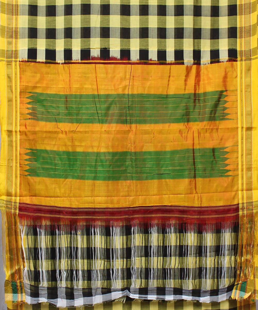 yellow black checks handwoven chikki paras border ilkal saree