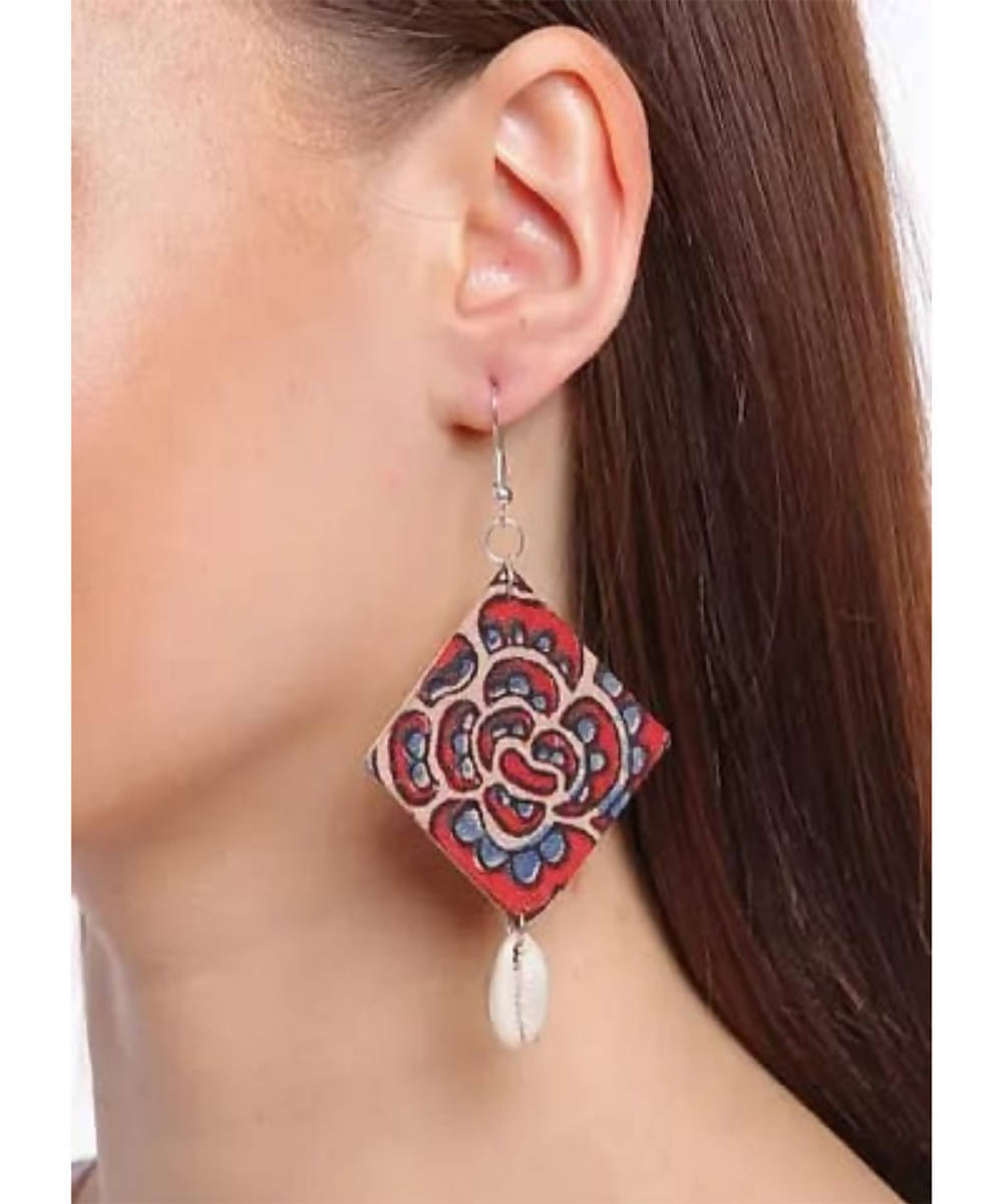 Blue red floral diamond rosette earring