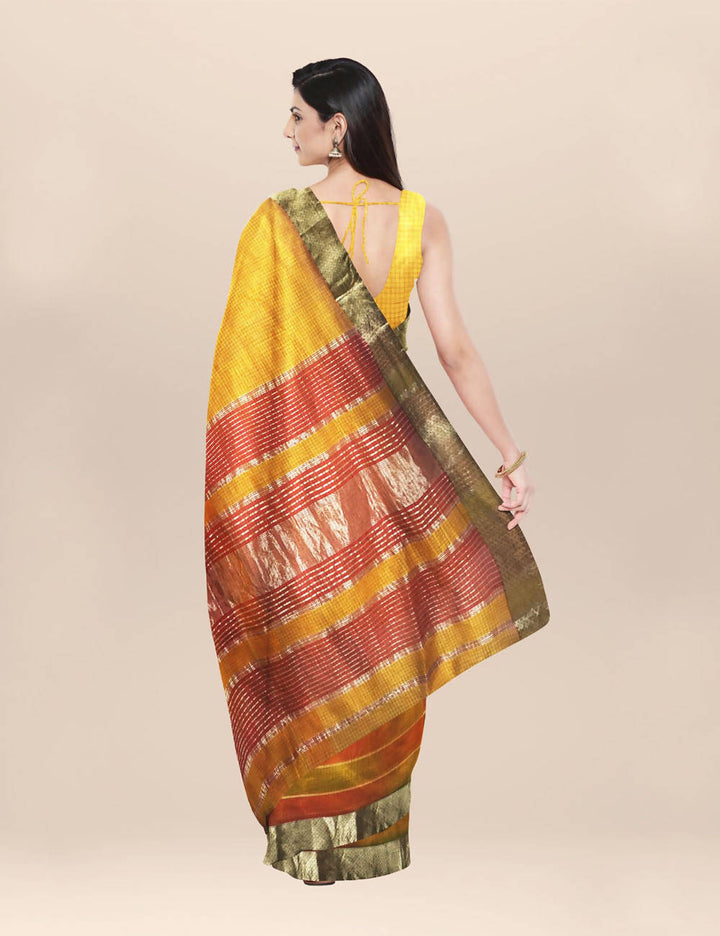 Yellow handwoven maheshwari cotton saree