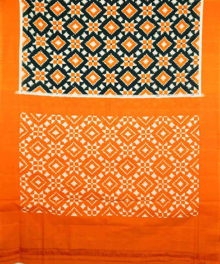 Orange and green cotton handloom double ikat pochampally saree