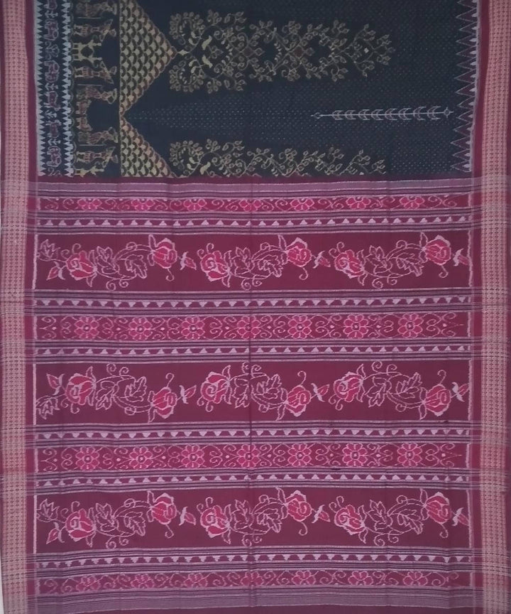 Black bulgarian maroon handloom cotton sambalpuri saree