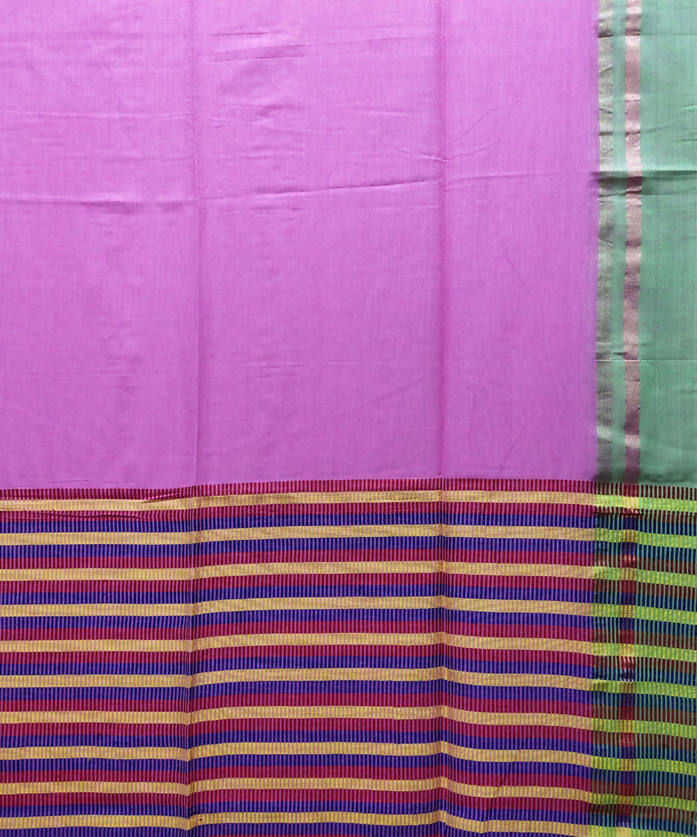 Pink light green handloom handspun cotton saree