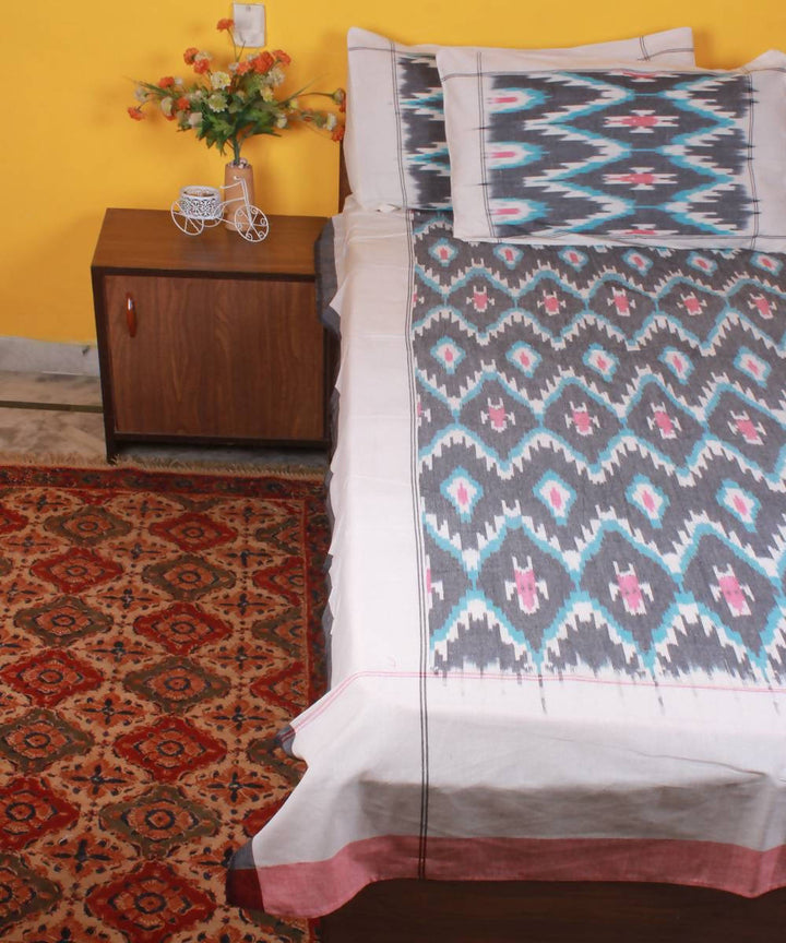 Grey Handloom Ikkat Cotton Bedsheet