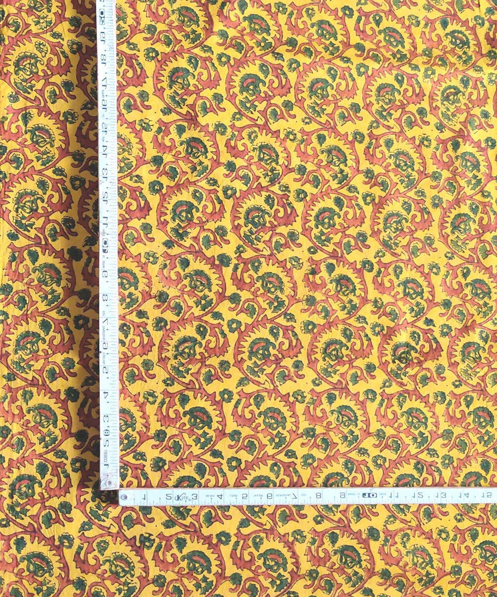 Yellow red natural dye handspun handwoven cotton ajrakh print kurta fabric (2.5m per qty)