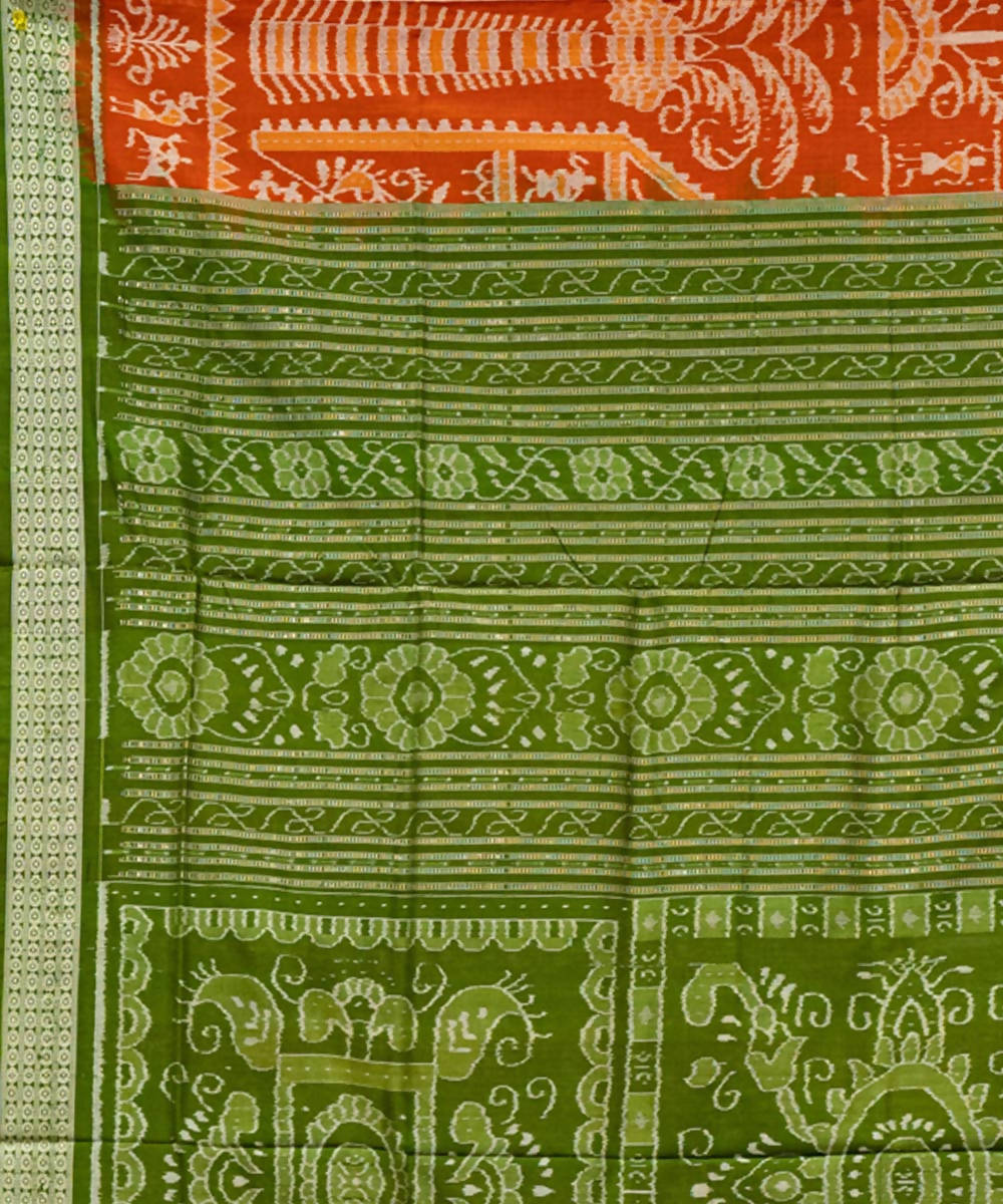 Burnt orange avocado ikat silk handloom sambalpuri saree