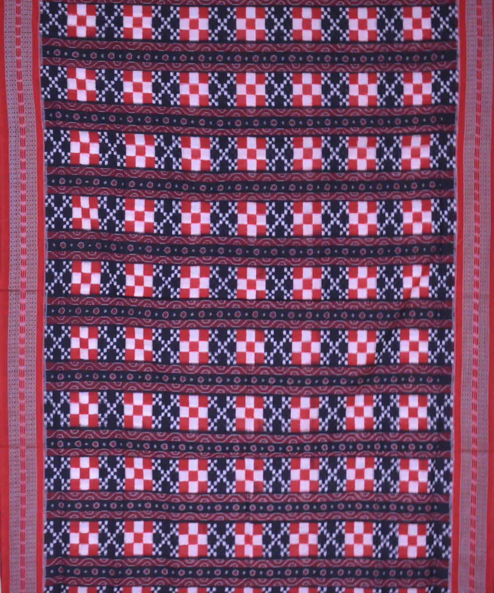 Black maroon handwoven cotton ikat sambalpuri saree