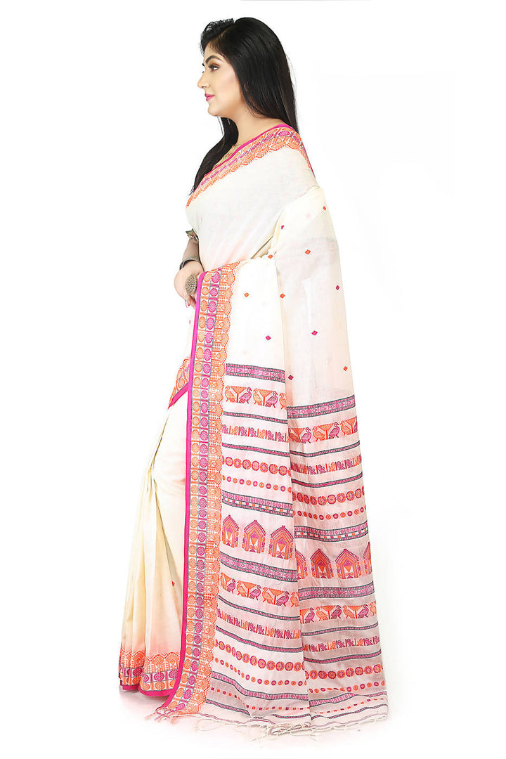 Handloom bengal white and red cotton saree