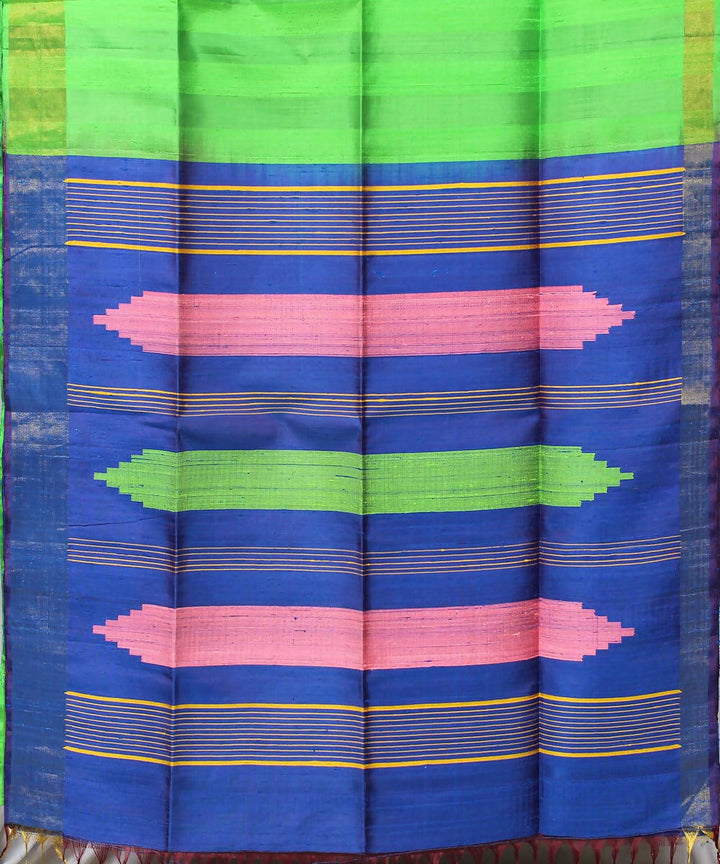 parrot green yellow karnataka handwoven raw silk saree