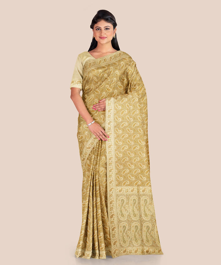Camel handloom silk katan banarasi saree
