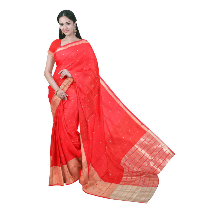 Red handloom cotton silk venkatagiri saree