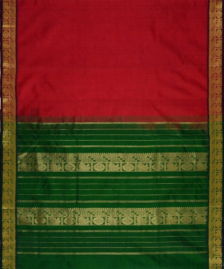 Red kanjivaram silk cotton saree with green border