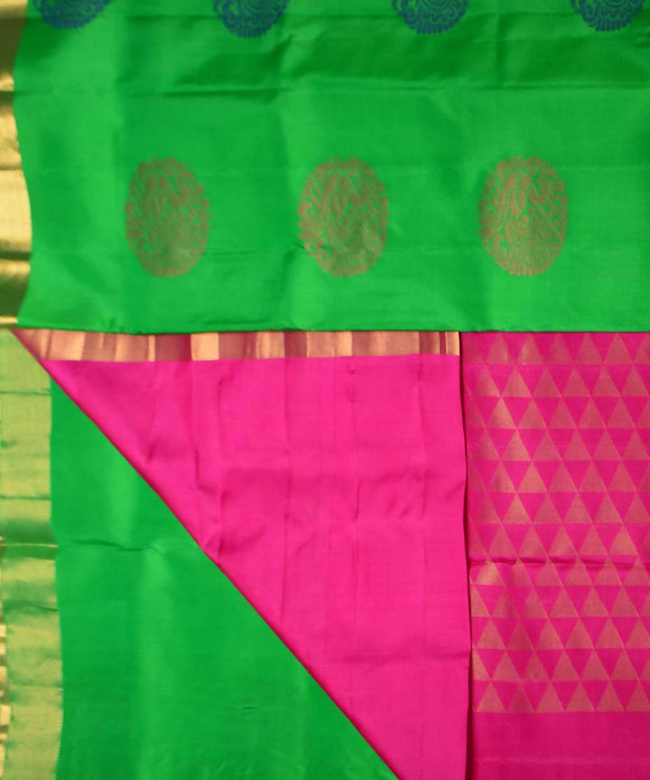 Green Pink Handloom Soft Silk Saree