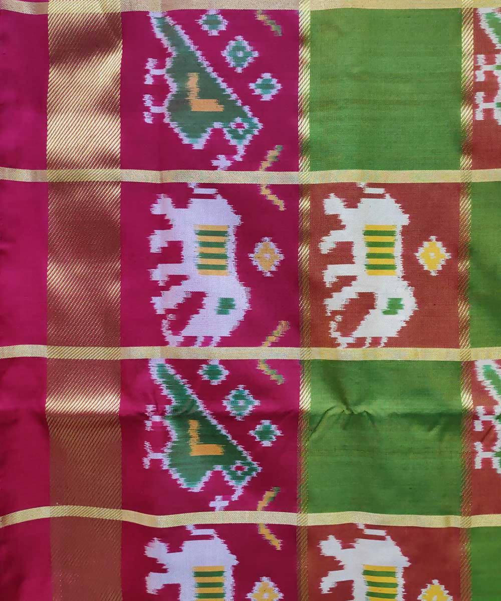 Red with green handwoven ikkat silk pochampally saree