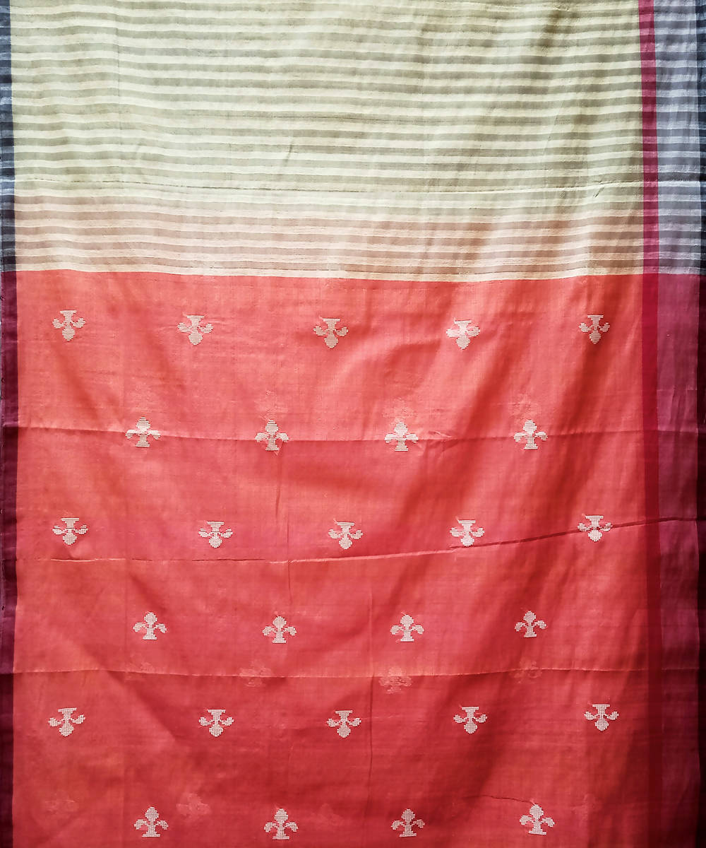 Pink yellow handwoven extra weft silk saree