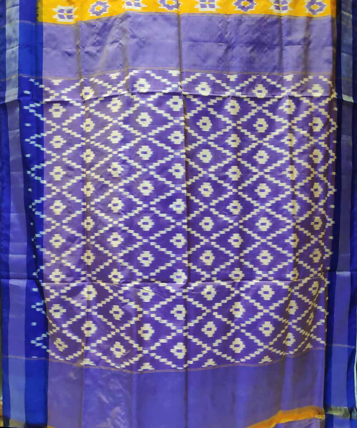 Amber yellow blue handloom silk pochampally ikat saree