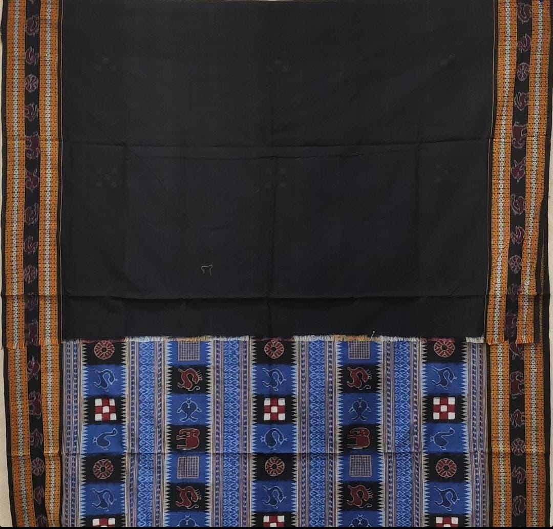 Black blue cotton handwoven sambalpuri saree