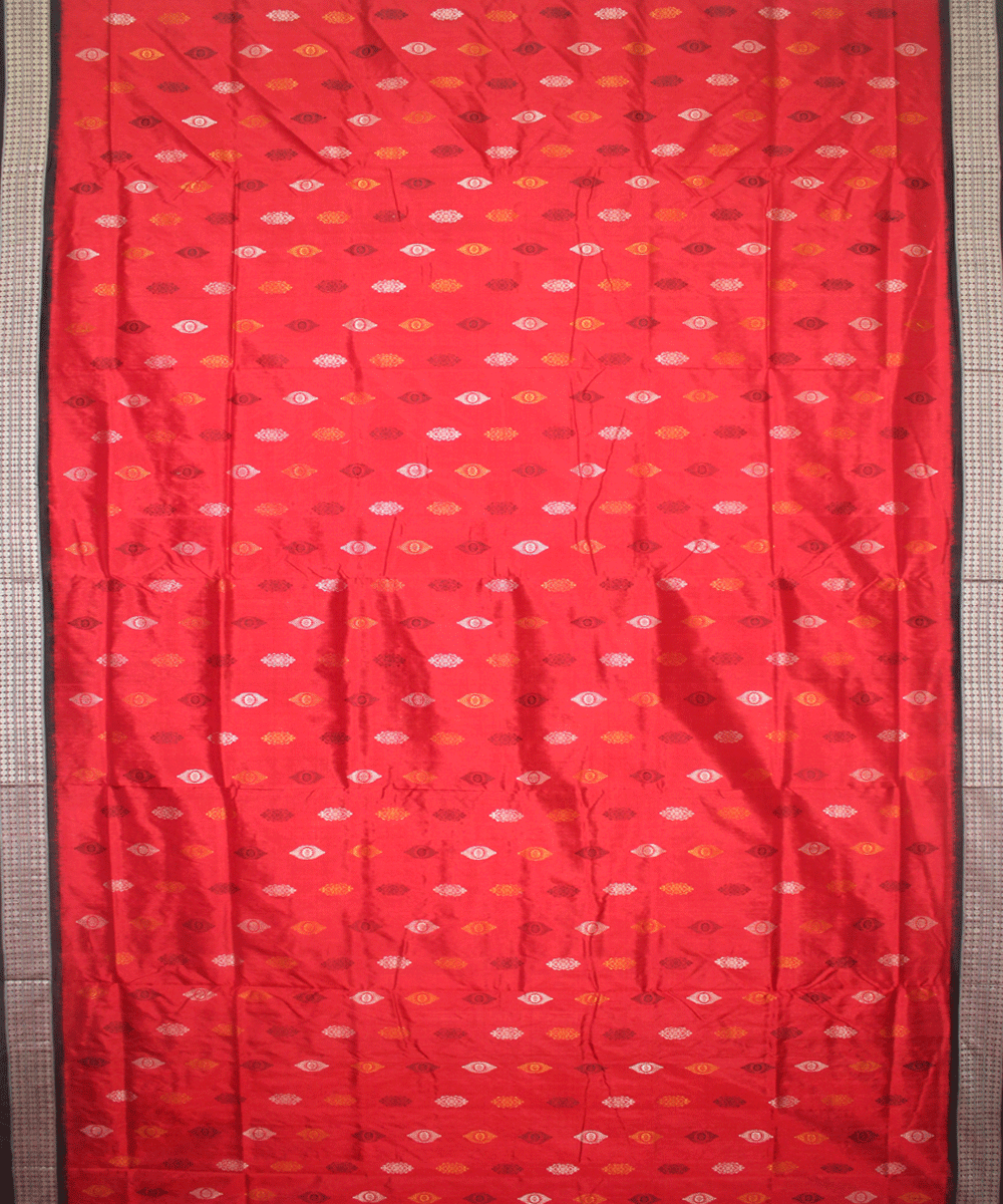Handwoven Bomkai Silk Saree of Sonepur in Red and Black