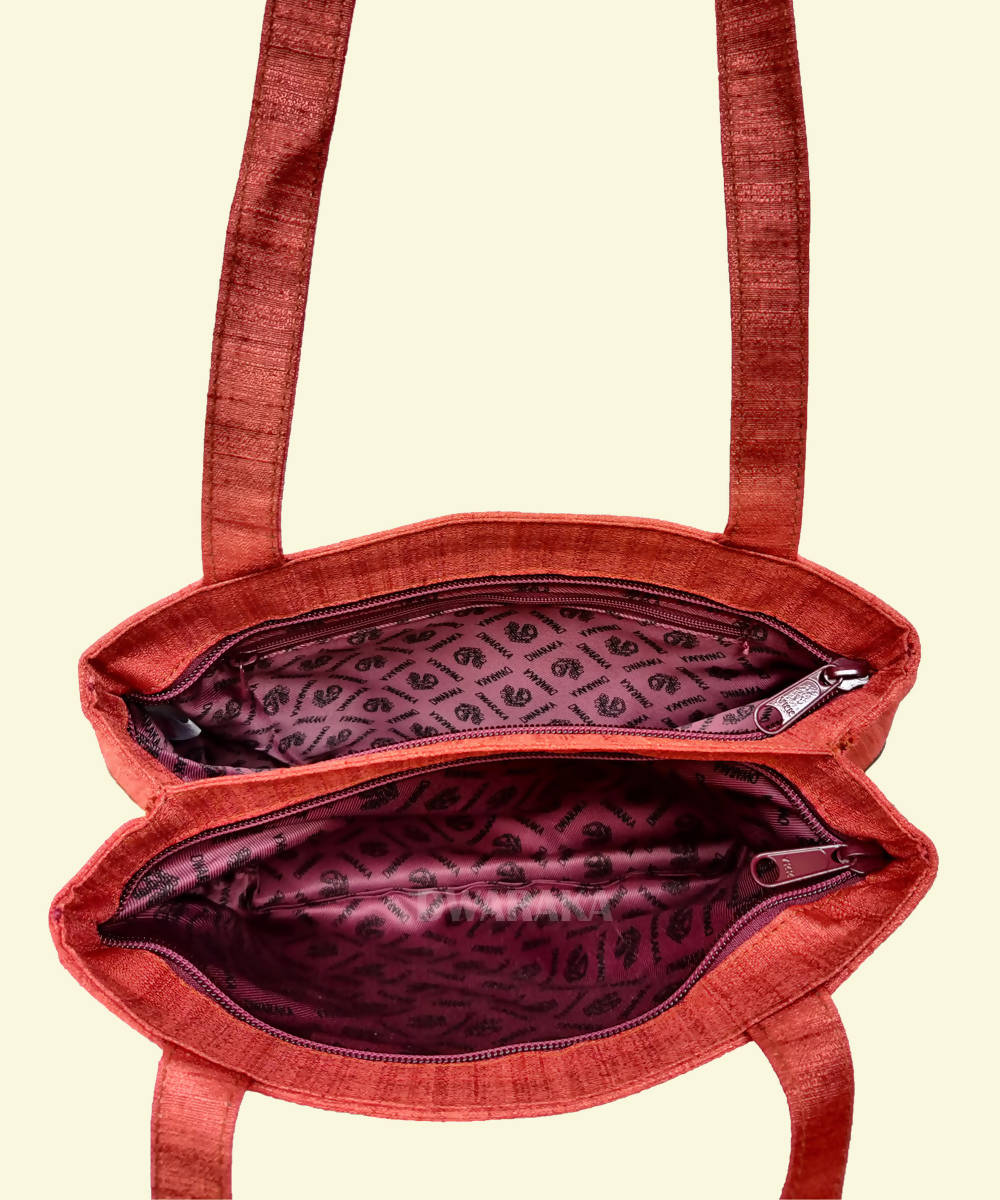 Maroon hand painted kalamkari ghicha silk handbag