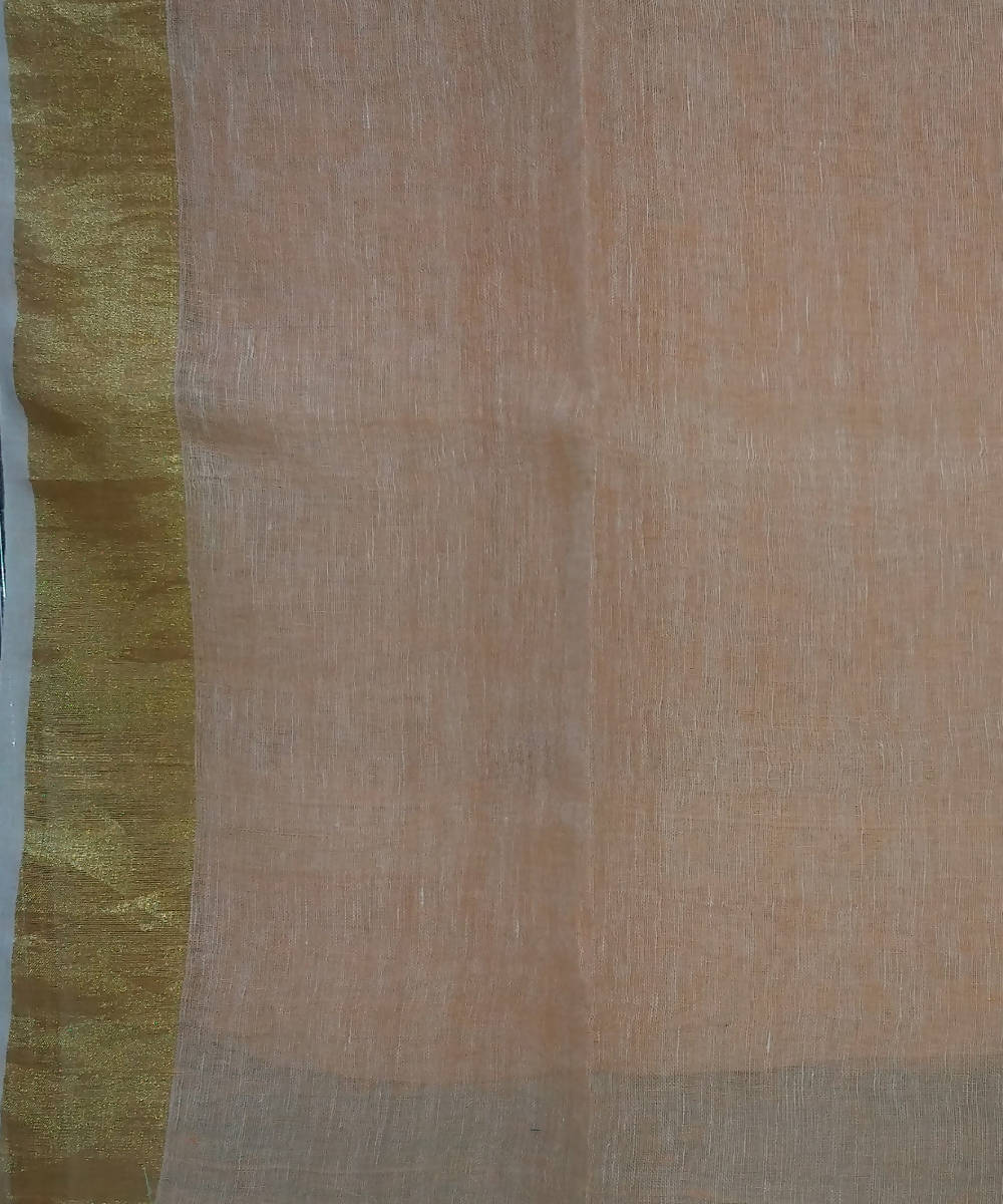 light orange Handwoven Linen Jamdani Saree
