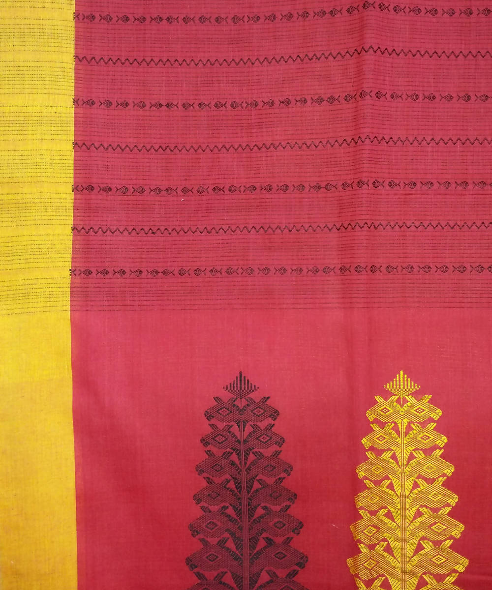 Red Yellow Handspun Handwoven Cotton Saree